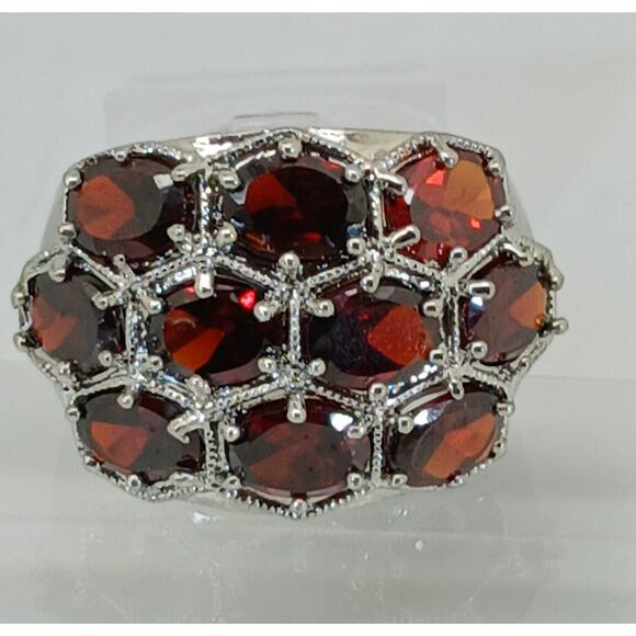Vintage Ring Size 10.5 Silver Tone White Gold GP Red CZ Cocktail New-Old-Stock - Picture 9 of 10